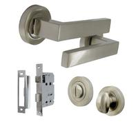 Betley Butterfly Cafri Door Handle Bathroom Modern Satin Nickel Rectangular Lever On Rose Internal Thumb Turn Pack