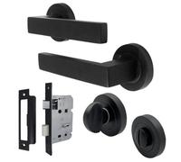 Betley Butterfly Cafri Door Handle Bathroom Set Modern Matt Black Lever On Rose Internal Thumb Turn Door Pack