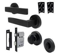 Betley Butterfly Cafri Door Handle Bathroom Set Modern Matt Black Lever On Rose Internal Thumb Turn Set