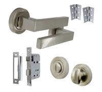 Betley Butterfly Cafri Door Handle Bathroom Set Modern Satin Nickel Rectangular Lever On Rose Internal Thumb Turn