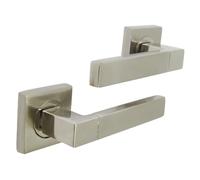 Betley Butterfly Cafri Line Door Handle, Aluminium, Satin Nickel, Rectangular Lever on Square Rose, Brushed, Internal Latch