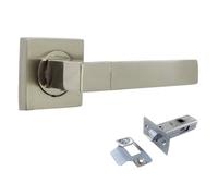 Betley Butterfly Cafri Line Door Handle Aluminium Satin Nickel Rectangular Lever on Square Rose for Internal Doors with 64mm Latch, Brushed Finish