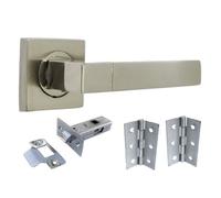 Betley Butterfly Cafri Line Door Handle Satin Nickel Rectangular Lever On Square Rose Internal Handles + 64mm Latch & Hinges