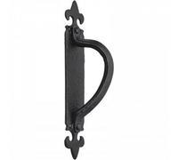 Betley Butterfly Cast Iron Black Antique Pull Handles Door Gate Shed & Fixings Rose Fleur Handle - Cranked Fleur De Lys Left 265mm
