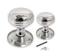 Betley Butterfly Chrome Polished Door Knobs Reeded Heavy Duty Mortice Sprung Door Knob Set Pack Pair Round Victorian Door Knobs 64mm