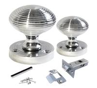 Betley Butterfly Chrome Polished Door Knobs Reeded Round Internal Mortice Sprung Door Knob Set Pack Pair Victorian Door Knobs 56mm Tubular Latch Pack 56mm