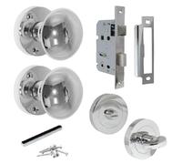 Betley Butterfly Chrome Polished Mortice Sprung Door Knob Set Pack Pair Round Victorian Door Knobs 56mm (Bathroom Set, 1, Pair)