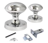 Betley Butterfly Chrome Polished Mortice Sprung Door Knob Set Pack Pair Round Victorian Door Knobs 56mm (Handles + Latch, 1, Pairs)