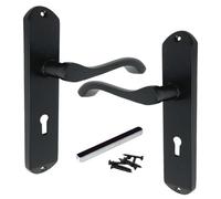 Betley Butterfly Door Handle Matt Black Finish, Eclipse Cadenza 178mm x 38mm Lever on Backplate, Internal Wooden Doors Key Lock Handles