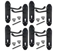 Betley Butterfly Door Handle Set, Aluminium, Black, 4 Pairs, Victorian Scroll Lever for Lock Replacement