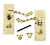 Betley Butterfly Door Handle Set, Aluminium, Brass Finish, 100mm, Victorian Scroll Lever, for Bath Privacy Lock, 1 Pair