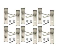 Betley Butterfly Door Handle Set, Aluminium, Satin Nickel, 150mm, Victorian Scroll Lever for Bath Lock, 6 Pairs
