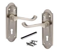 Betley Butterfly Door Handle Set, Aluminium, Satin Nickel, 168mm, Scroll Lever on Backplate for Key Lock, Brushed Finish