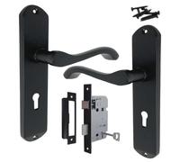 Betley Butterfly Door Handle Set Matt Black Finish, Eclipse Cadenza 178mm x 38mm Lever on Backplate, Internal Wooden Doors Key Lock Handles