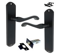 Betley Butterfly Door Handle Set Matt Black Finish, Eclipse Cadenza 178mm x 38mm Lever on Backplate with Latch, Internal Wooden Doors Handles