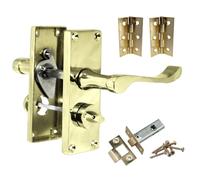 Betley Butterfly Door Handles Brass Victorian Scroll Lever Privacy Bathroom Handle Including 2.5" Latch and 3" Hinges 118 x 40mm Home & Office Wooden Doors