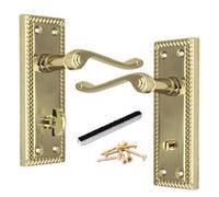 Betley Butterfly Door Handles Georgian Lever Bathroom Lock Roped Edge - Brass 150mm X 50mm