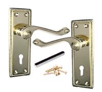 Betley Butterfly Door Handles Georgian Lever Lock Roped Edge - Brass 150mm X 50mm