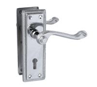 Betley Butterfly Door Handles Georgian Lever Lock Roped Edge - Chrome 150mm X 50mm