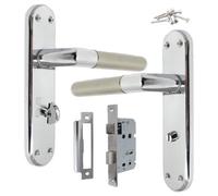 Betley Butterfly Door Handles Mitred Straight Lever Bath Lock Pack Duo - Chrome Satin 180mm X 40mm