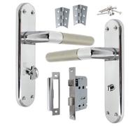 Betley Butterfly Door Handles Mitred Straight Lever Bath Lock Pack Duo - Chrome Satin 180mm X 40mm Hinges