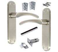 Betley Butterfly Door Handles Monja Astrid Arched Lever Latch Pack Hinges - Satin 180mm x 38mm Interior Wooden Doors Home and Office
