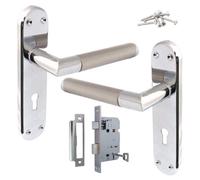 Betley Butterfly Door Handles Pack Mitred Straight Lever Lock Set Duo - Chrome Satin 180mm X 40mm