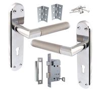 Betley Butterfly Door Handles Pack Mitred Straight Lever Lock Set Duo - Chrome Satin 180mm X 40mm Hinges