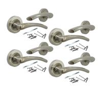 Betley Butterfly Door Handles Satin Nickel Lever on Round Rose, 120mm Zena Latch Handle, 4 Pairs Internal Door Hardware Set with Screws