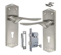 Betley Butterfly Door Handles Satin Stellar Scroll Lever Internal With Lock And Keys