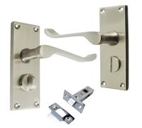 Betley Butterfly Door Handles Victorian Scroll Bathroom Wc Privacy Lock - Satin 118 X 40mm Latch