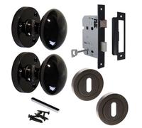 Betley Butterfly Door Knobs Round Victorian Mortice Knob Sprung - Black Nickel Escutcheon Key Lock Pack 56mm