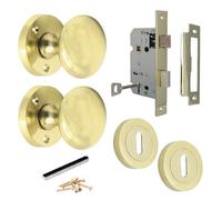 Betley Butterfly Door Knobs Round Victorian Mortice Knob Sprung - Brass Escutcheon Key Lock Pack 56mm