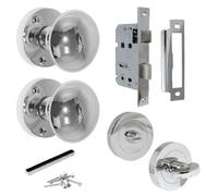Betley Butterfly Door Knobs Round Victorian Mortice Knob Sprung - Chrome Thumb Turn Lock Pack 56mm