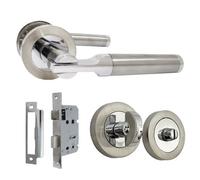 Betley Butterfly Electra Door Handles Latch Lever On Rose Duo - Chrome Satin Thumb Turn Bath Pack 140mm