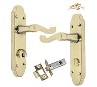 Betley Butterfly Epsom Door Handle, Brass, 168mm x 47mm, Victorian Scroll Style, Lever, Bath Privacy Lock with Tubular Latch
