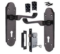 Betley Butterfly Epsom Door Handle Key Lock Scroll Lever - Black Nickel Pack Hinges
