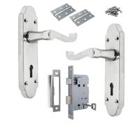 Betley Butterfly Epsom Door Handle Set, Aluminium, Polished Chrome, 168mm, Victorian Scroll Lever with Key Lock and 3" Hinges