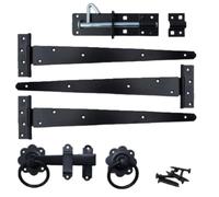 Betley Butterfly Garden Side Gate Fixing Kit, Metal, Powder Coated, Black, 12 Inch, 3 Tee Hinges, Ring Latch and Brenton Bolt Set