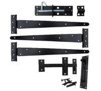 Betley Butterfly Garden Side Gate Fixing Kit with 3 Tee Hinges, Suffolk Latch and Brenton Bolt Set, Metal, Powder Coated, Black, 16"