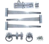 Betley Butterfly Garden Side Gate Fixing Kit, Zinc Plated, Silver, 8 Inch, 3X Tee Hinge, Ring Latch and Brenton Bolt Set