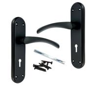 Betley Butterfly Genova Door Handles Matt Black Twist Lever Lock On Modern Marina Backplate