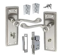 Betley Butterfly Georgian Door Handle Satin, Bathroom WC Toilet Door Handles, Bathroom Mortice Lock 3" Hinges 150mm x 48mm Backplate, Interior Wooden Doors
