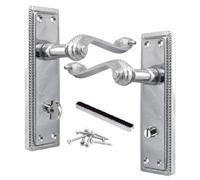 Betley Butterfly Georgian Door Handles Bathroom WC Toilet Door Handles, Pair Chrome 150mm x 48mm Backplate, Vic Scroll Lever Handle for Interior Wooden Doors