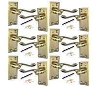 Betley Butterfly Georgian Door Handles Latch, Brass 108mm x 48mm Backplate, Vic Scroll Lever Handle for Interior Wooden Doors (Handles, 6, Pairs)