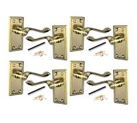 Betley Butterfly Georgian Door Handles Latch, Brass 108mm x 48mm Backplate, Vic Scroll Lever Handle for Interior Wooden Doors (Handles, 4, Pairs)