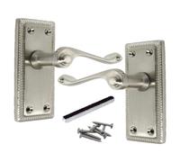 Betley Butterfly Georgian Door Handles Latch, Pair Satin 108mm x 48mm Backplate, Vic Scroll Lever Handle for Interior Wooden Doors