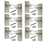 Betley Butterfly Georgian Door Handles Latch, Satin 108mm x 48mm Backplate, Vic Scroll Lever Handle for Interior Wooden Doors (Handles, 6, Pairs)