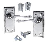 Betley Butterfly Georgian Handle Latch Door Handles Chrome, Pair of 3" Hinges & Latches Pack Sets 108mm x 48mm Backplate, Vic Scroll Lever Interior Wooden Doors