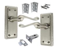 Betley Butterfly Georgian Handle Latch Door Handles Satin, Pair of 3" Hinges and Latches Pack Sets